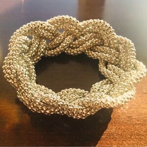 Women’s Silver Tone Big Loosely Braided Marcasite Bangle Bracelet